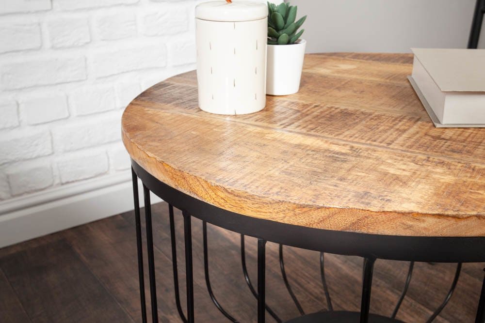 riess-ambiente Couchtisch FACTORY LOFT - 60cm natur Mangoholz schwarzes Metallgestell handmade massiv rund