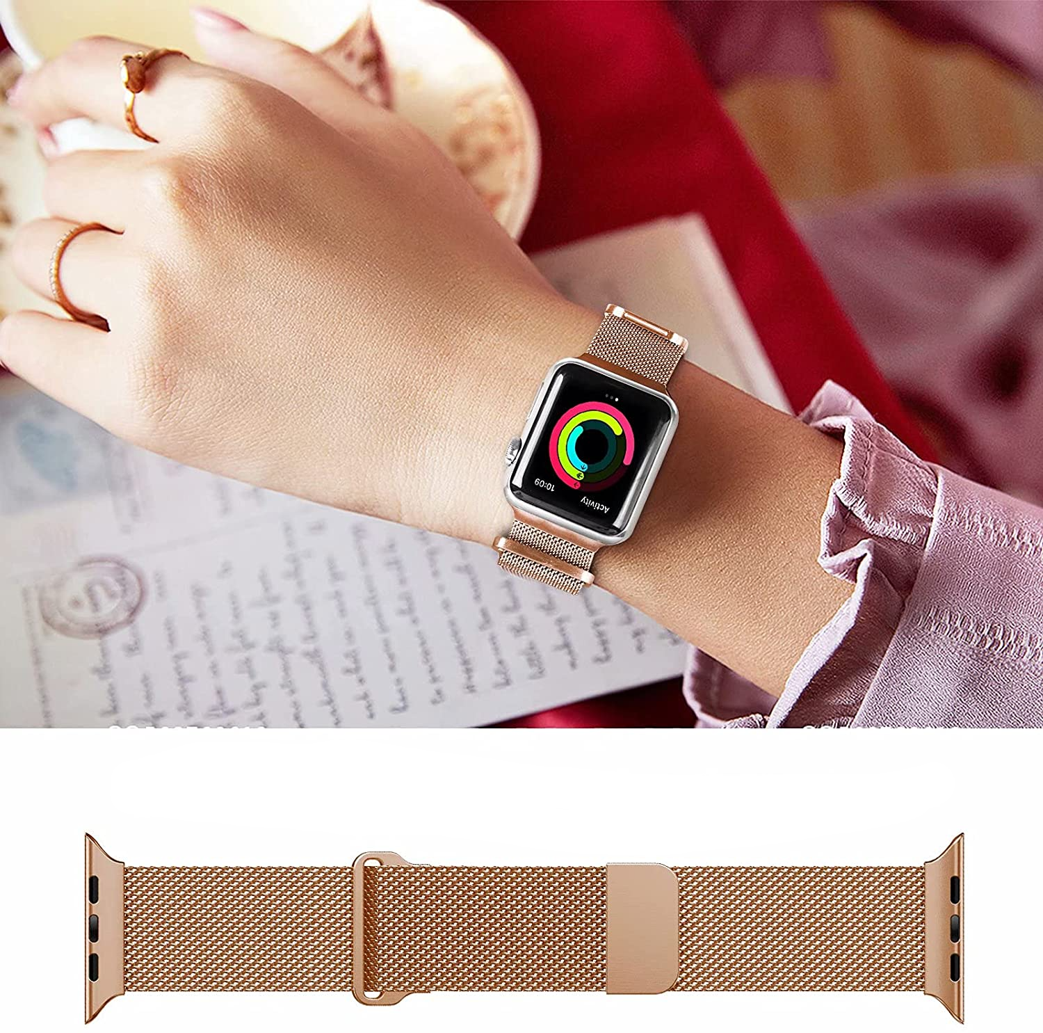 Apple Watch (42/41/40/38 mm) Ersatz Magnet Armband Milanaise (Gelenkumfang: 162-258mm) - Roségold