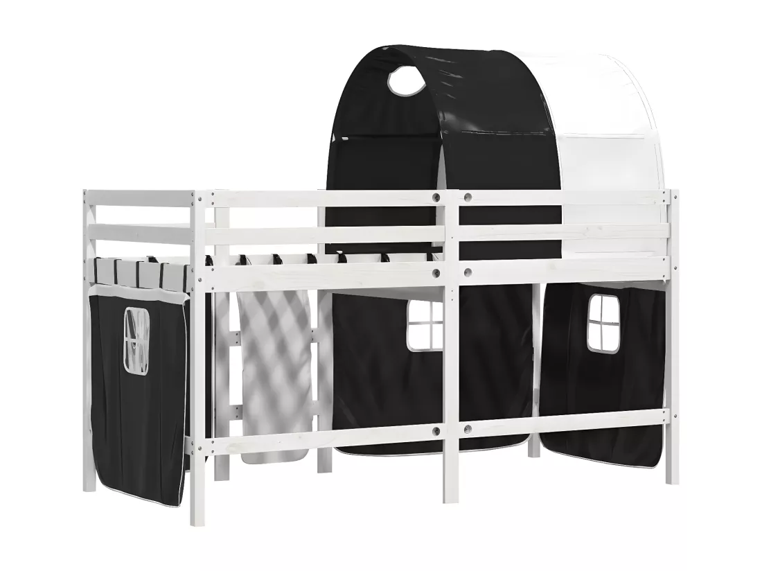 Lit mezzanine enfants et tunnel blanc/noir 90x190 cm pin massif