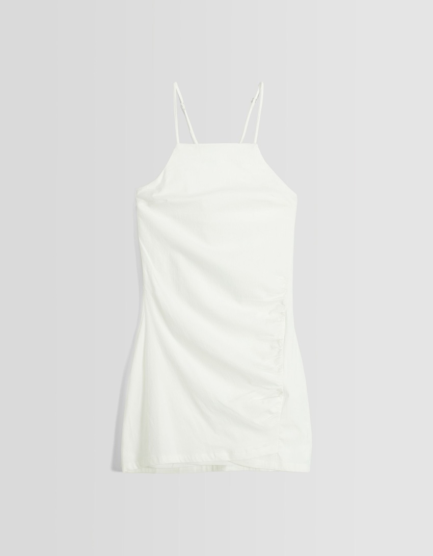 Vestido curto frente única em mistura de algodão