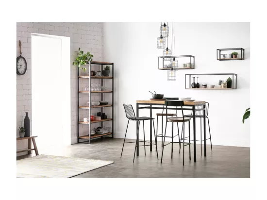 Table haute industrielle en bois manguier massif et métal noir L115 cm YPSTER
