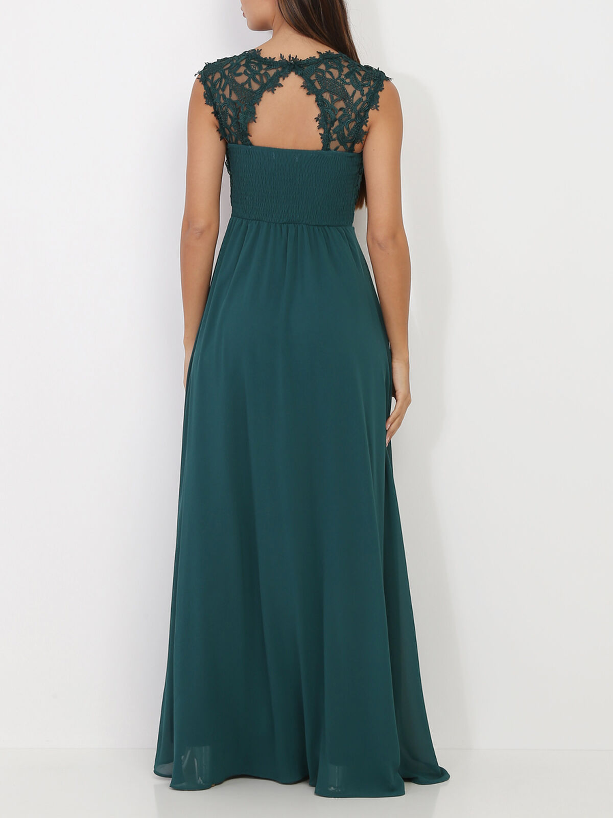 Robe longue à dentelle- Vert