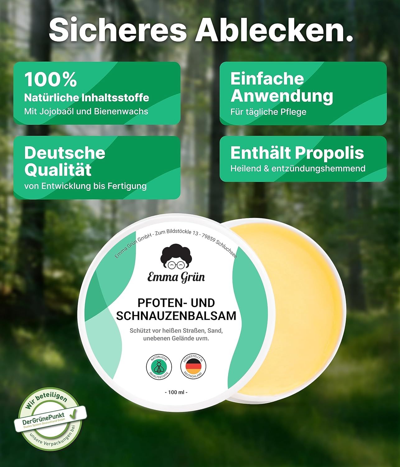 Emma Grün® Pfoten- und Schnauzenbalsam mit Propolis & Bienenwachs