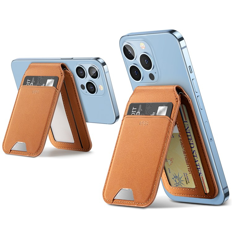 HaloLock Magnetische MagSafe iPhone Echtleder Wallet Kreditkarten Halterung   Kickstand Aufsteller - Braun