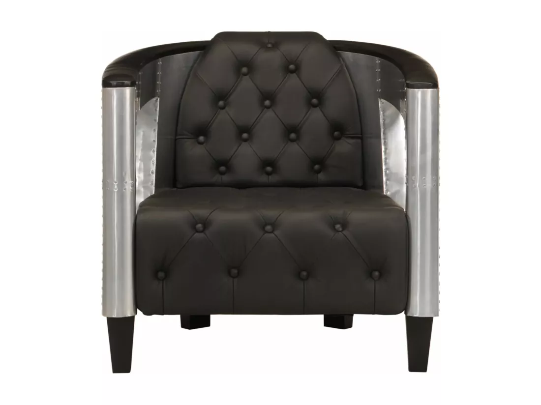 Fauteuil en style d'aviation noir cuir véritable