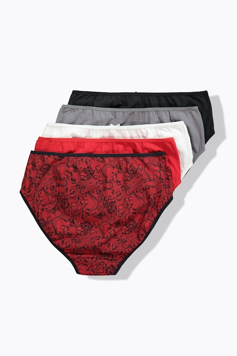 Midislips, 5er-Pack, Spitzendruck/einfarbig