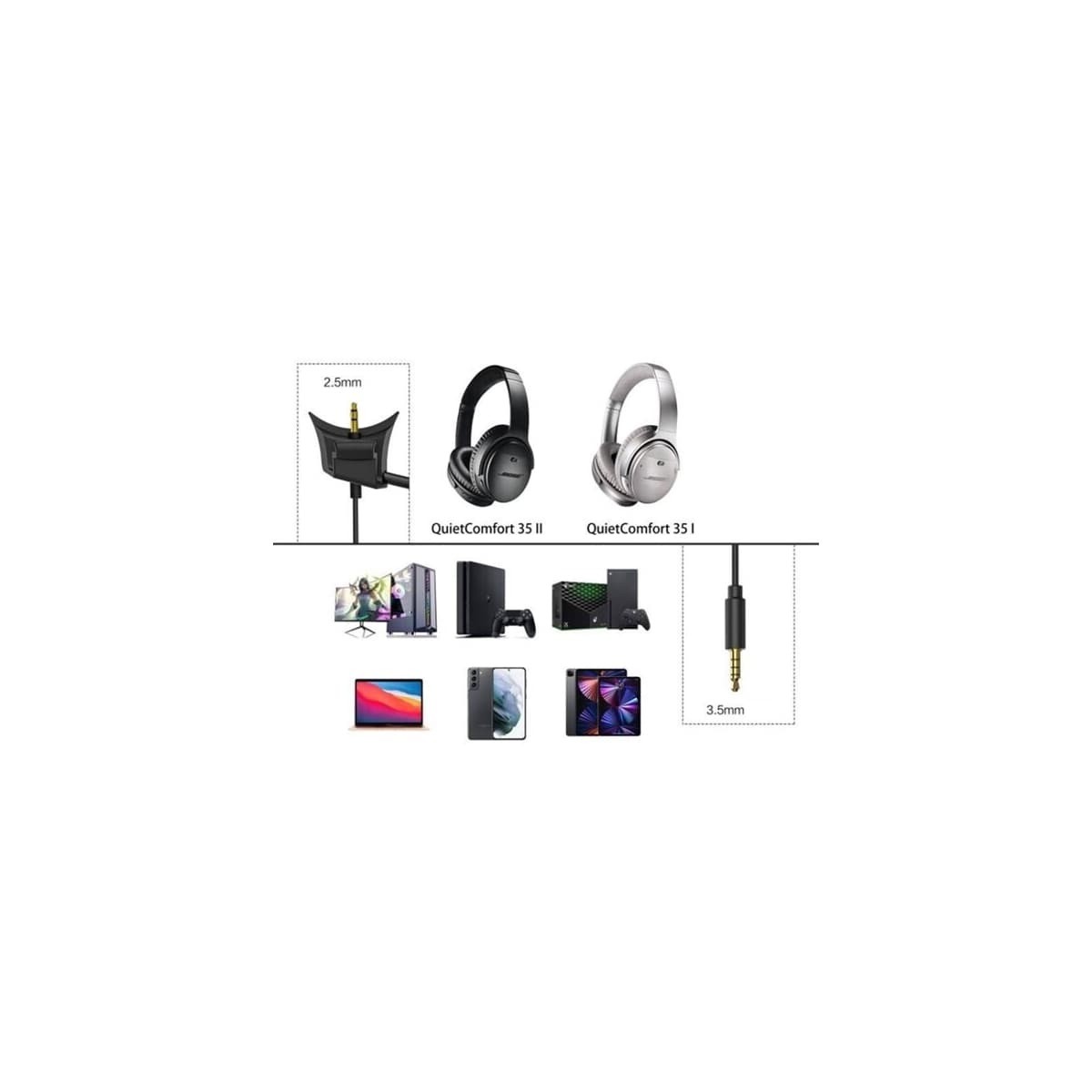 Lydkabel med mikrofon for BOSE QC35I/QC35II