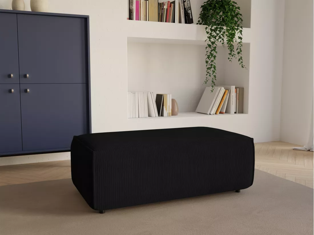 Pouf en velours côtelé noir AMELIA