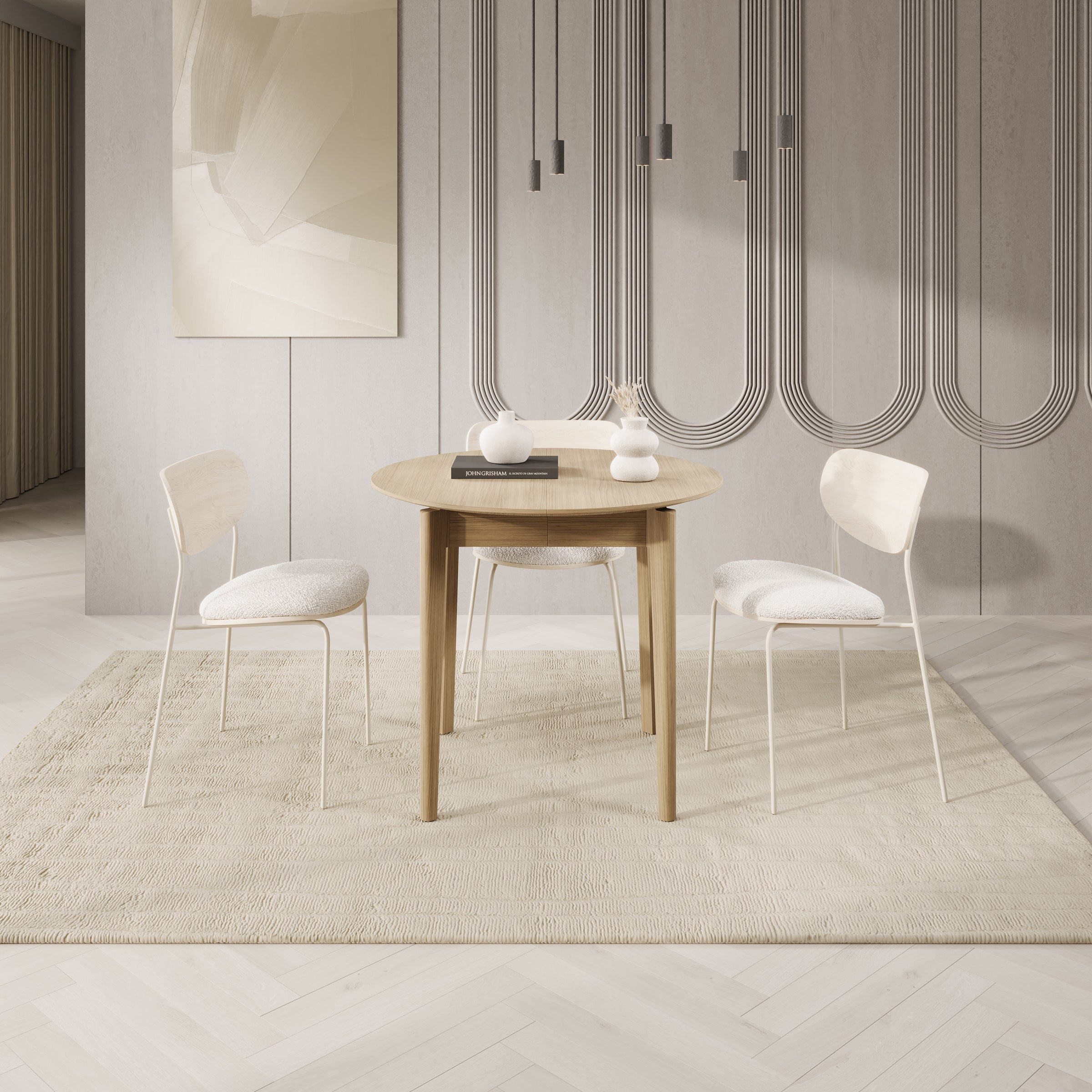 Portino - Eetkamertafel - Licht eiken - 90-210x90x77cm