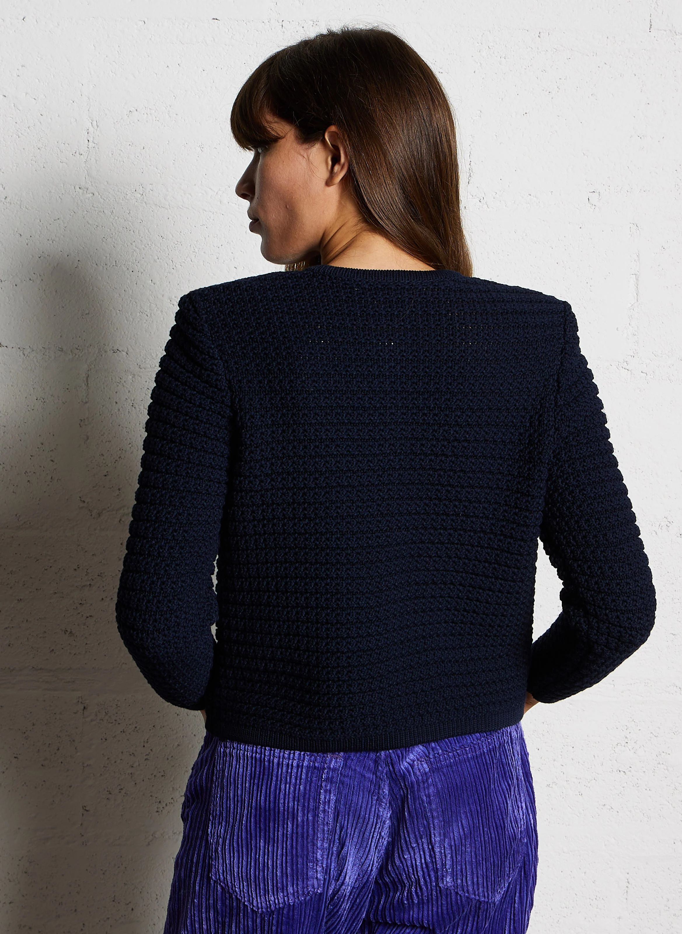 GASPARD - Gilet droit col rond en coton mélangé | Bleu