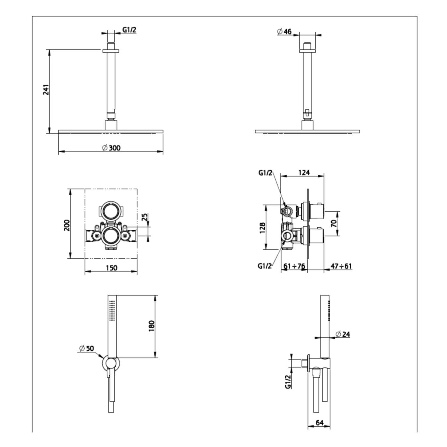 Salenzi Giro inbouw regendouche set type 7 mat zwart