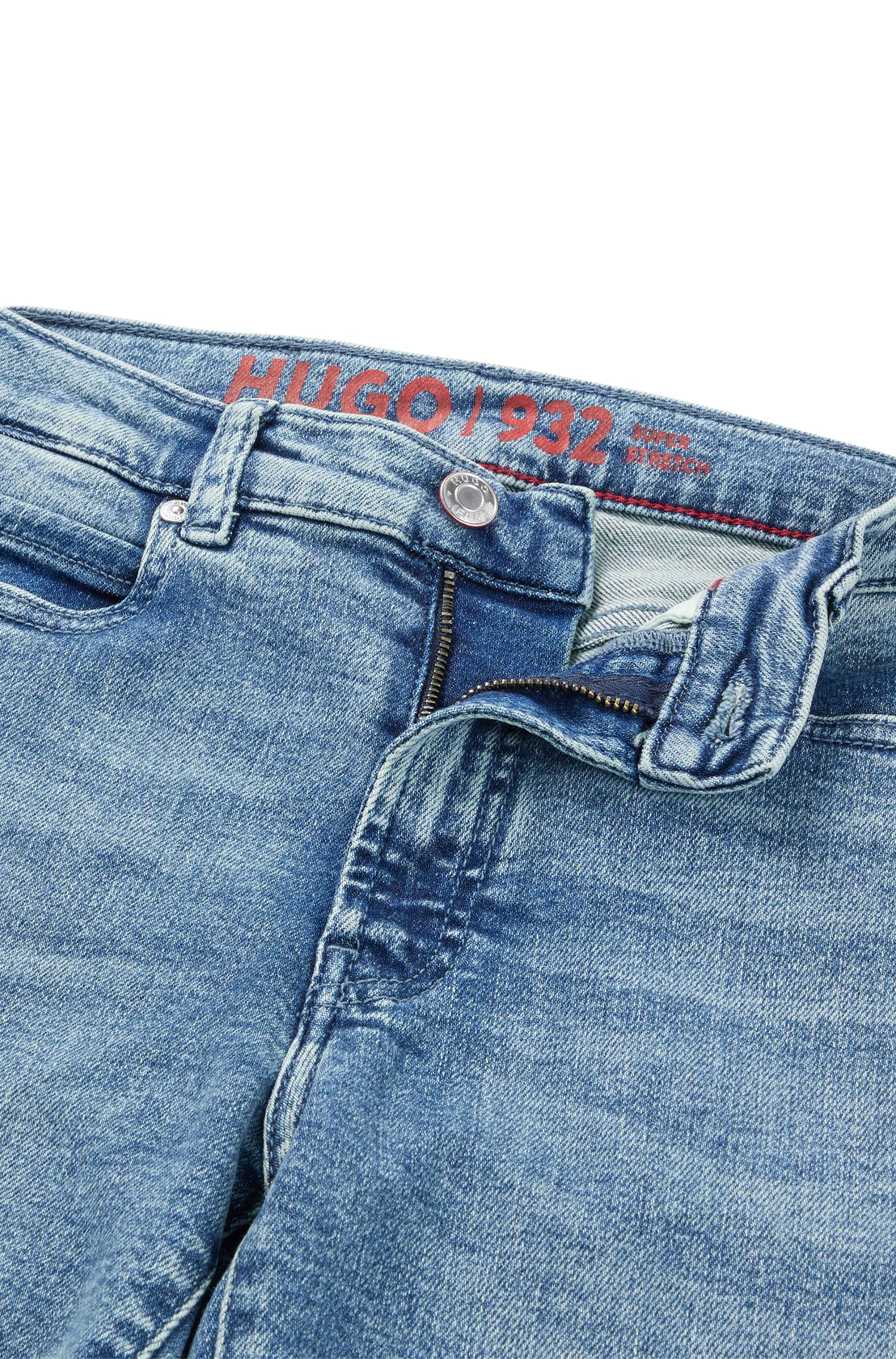 Calça jeans skinny vermelha HUGO em denim stretch azul-verão