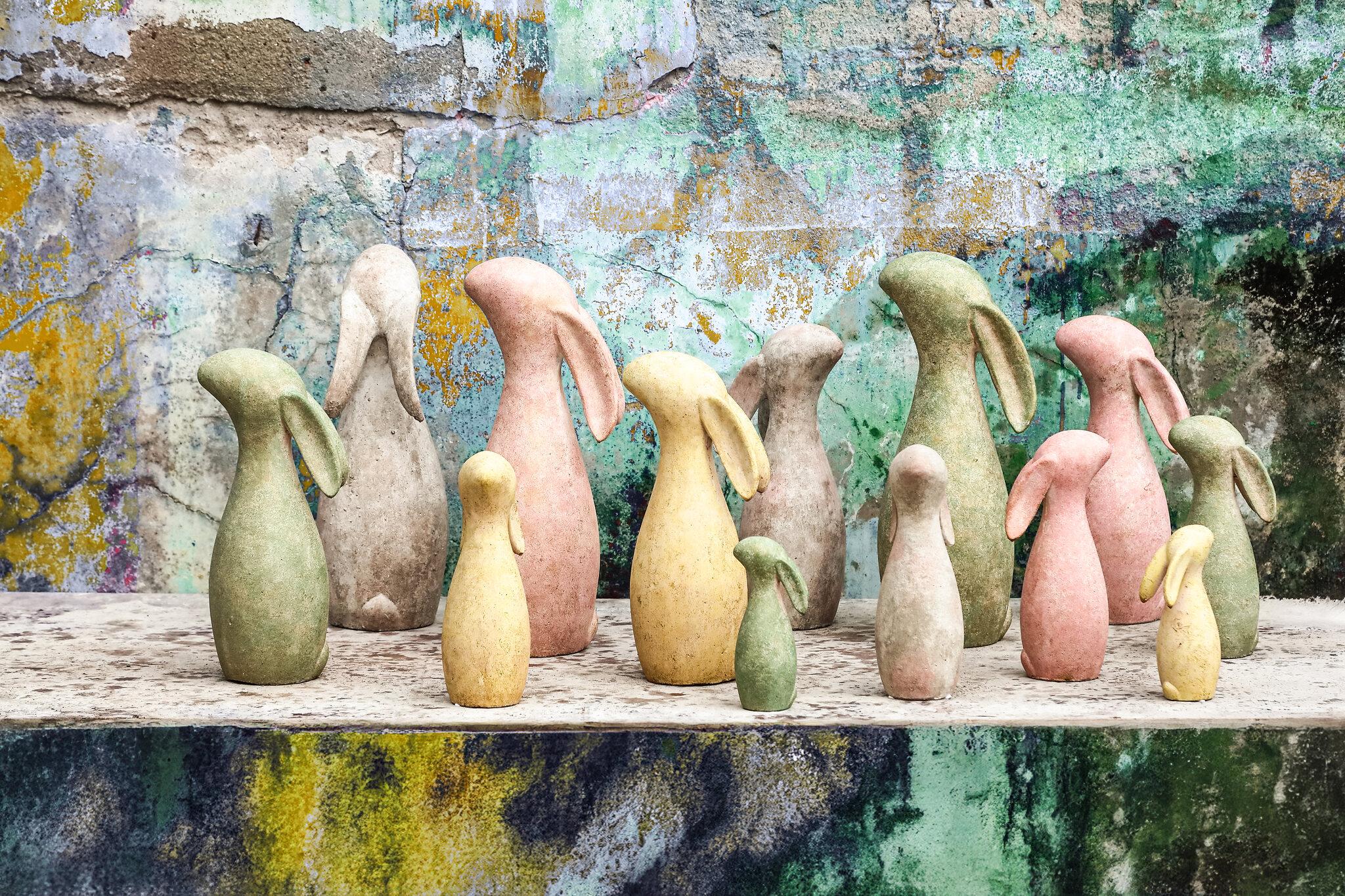 PTMD Iemkje Green Cement Rabbit Shaped Statue XL
