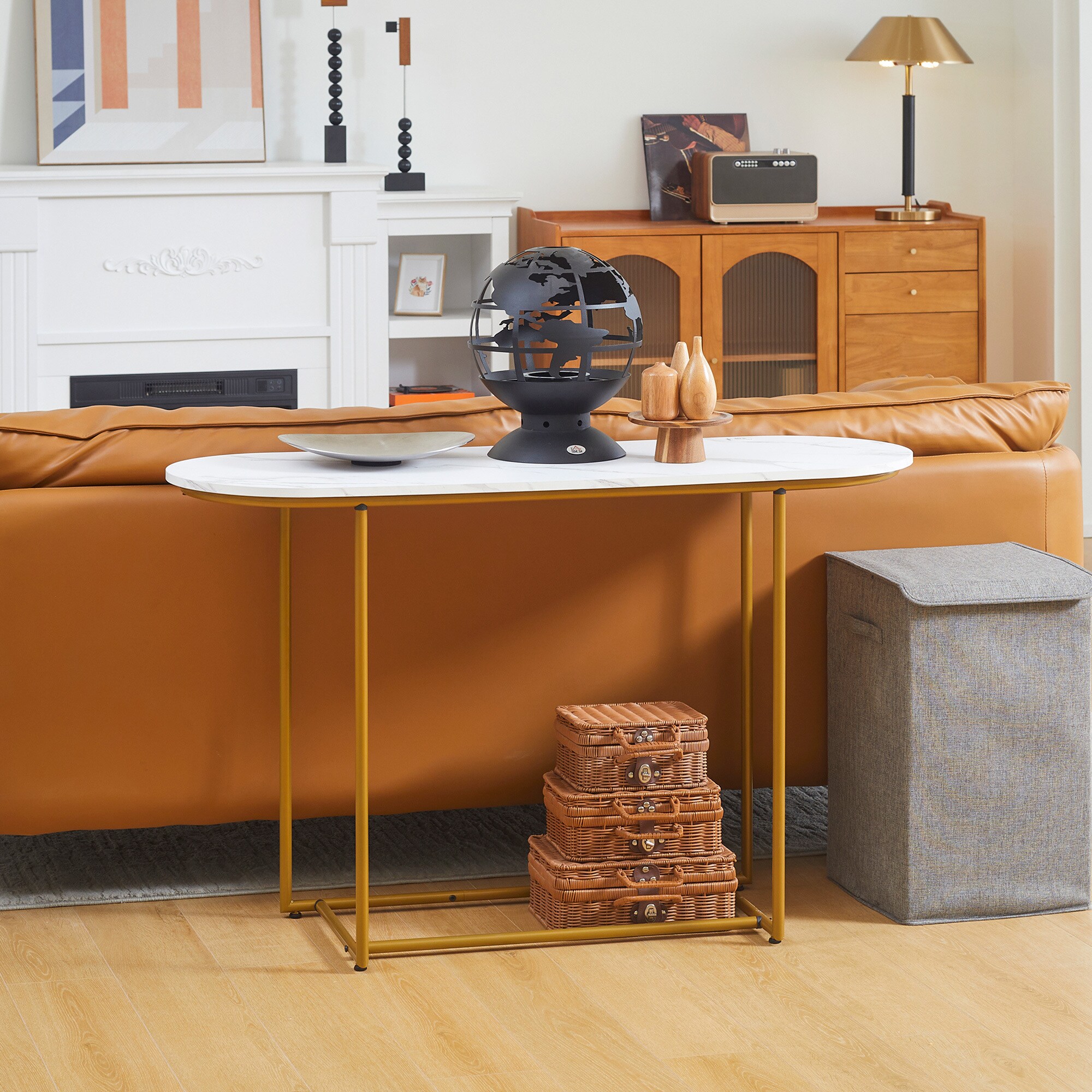 HOMCOM Konsolentisch mit Stahlrahmen weiß, gold 120L x 40B x 75H cm