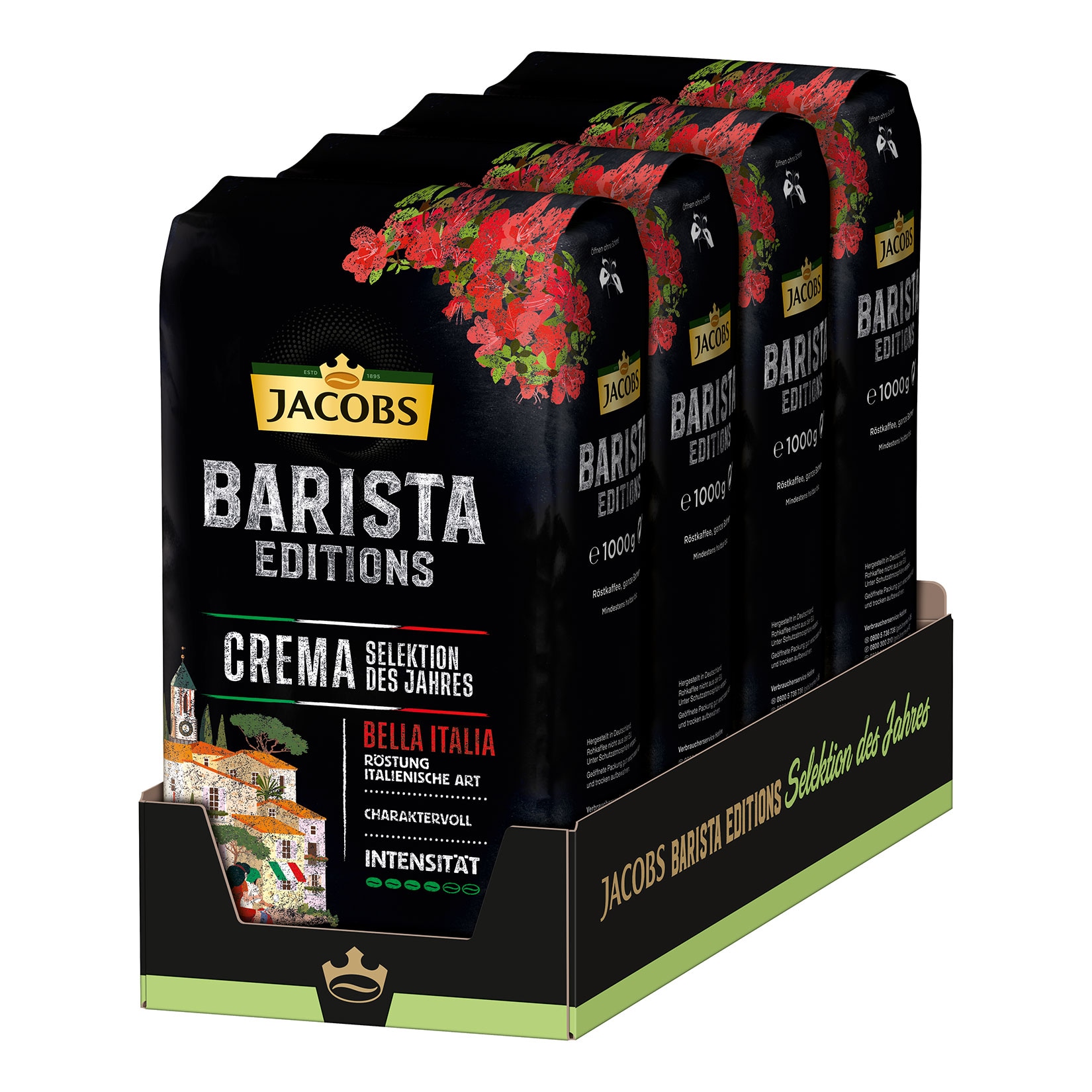 Jacobs Kaffeebohnen Barista Editions Crema, Bella Italia 1 kg, 4er Pack