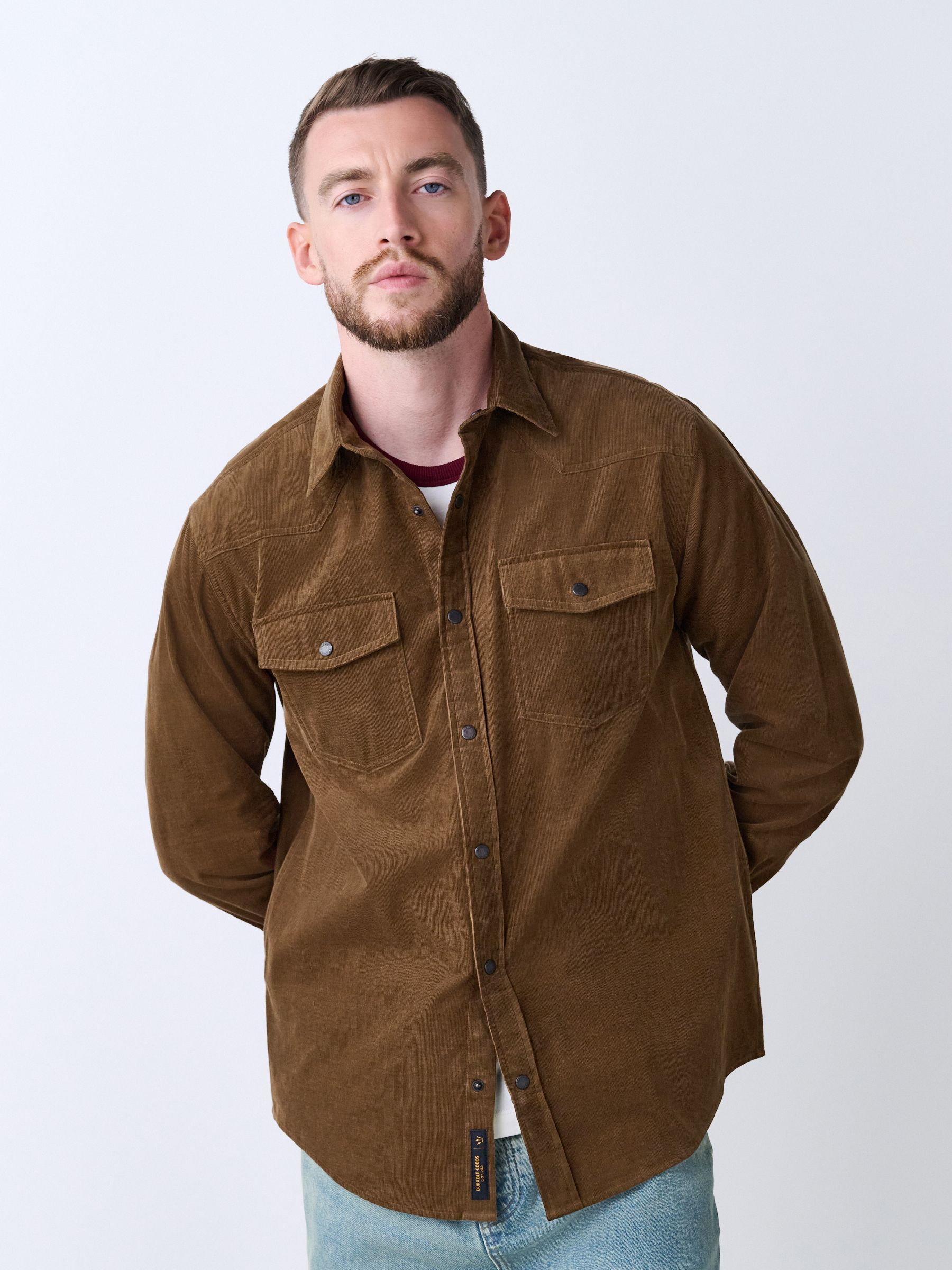 Lichtbruin - Overhemd in westernstijl met lange mouwen van corduroy
