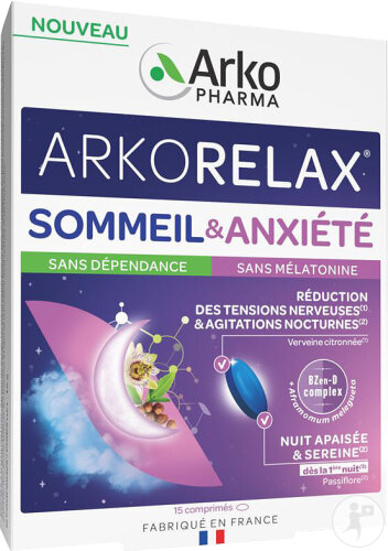 Arkopharma Arkorelax Sommeil & Anxiété Passiflore Verveine Citronnée Vitamine B3 15 Comprimés