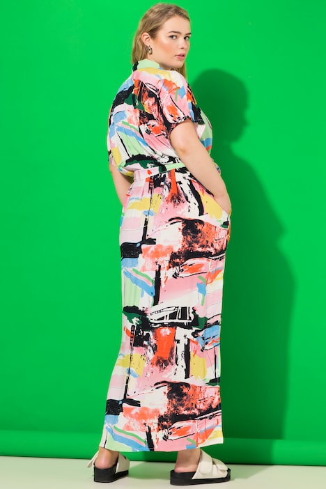 Hemdblusen-Maxikleid, oversized, Color-Print