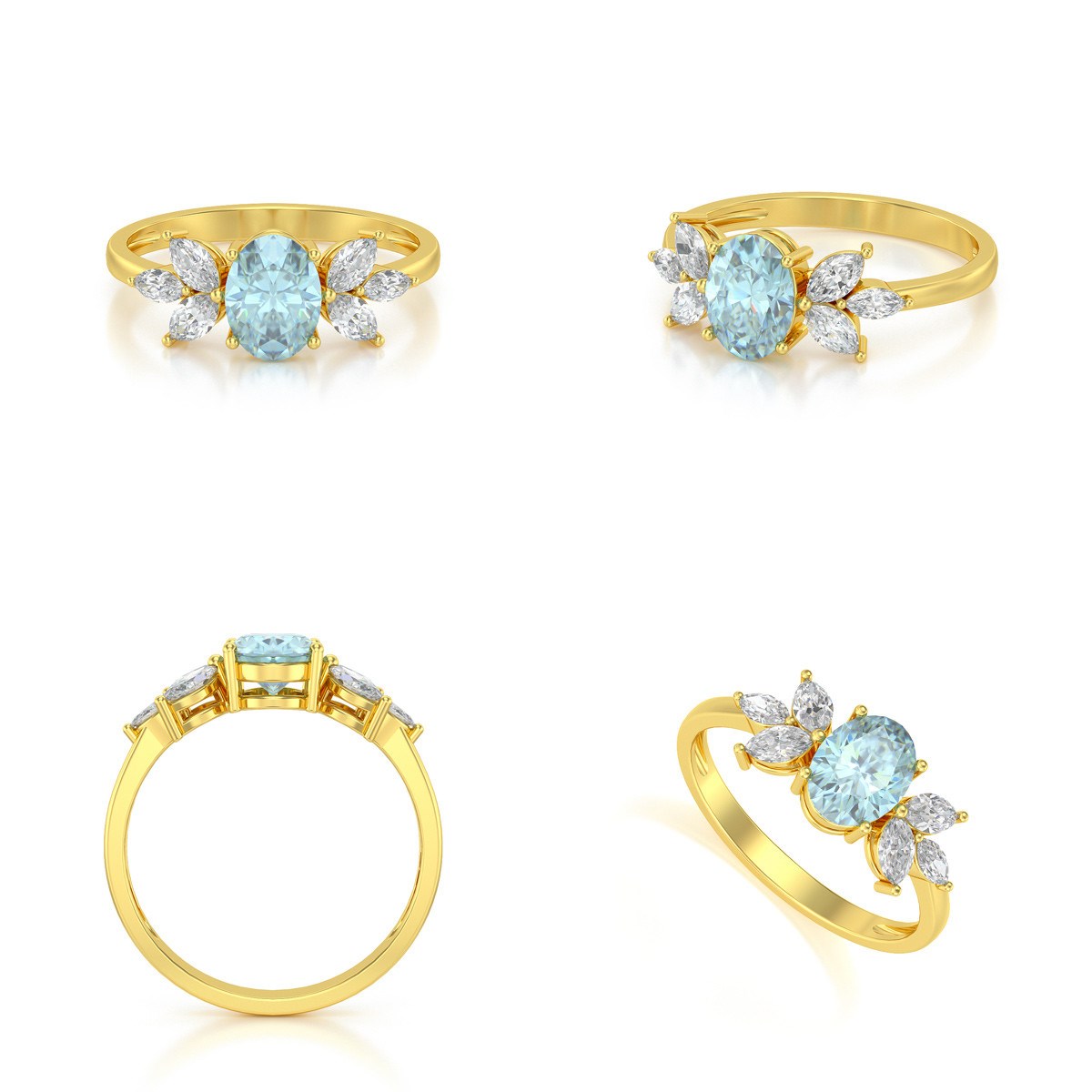 Bague ADEN Or 585 Jaune Aigue-Marine et diamants 1.938grs