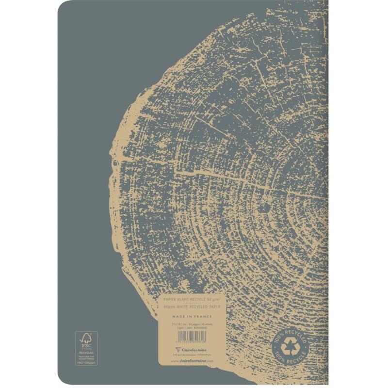 Cahier piqué FOREVER PREMIUM 100% recyclé A4 96 pages ligné papier recyclé blanc 90 g - Gris plomb