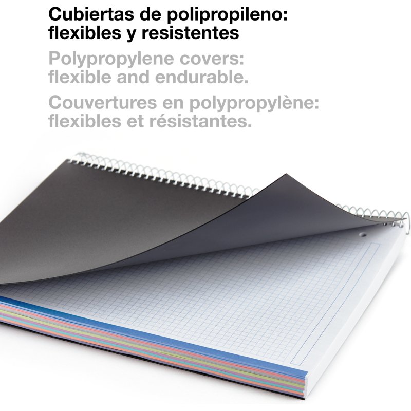Notebook The Original, Couverture souple, A4, quadrillage 5x5 mm + Lisse, 120 feuilles de 2 couleurs, Miquelrius, Noir, Professionnel.