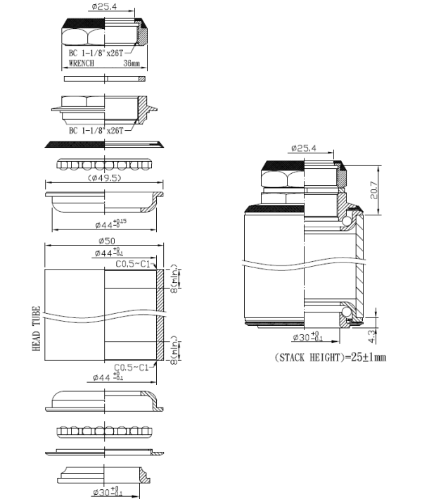 Universal Semi-Integreret Styrfittings, 1 1/8