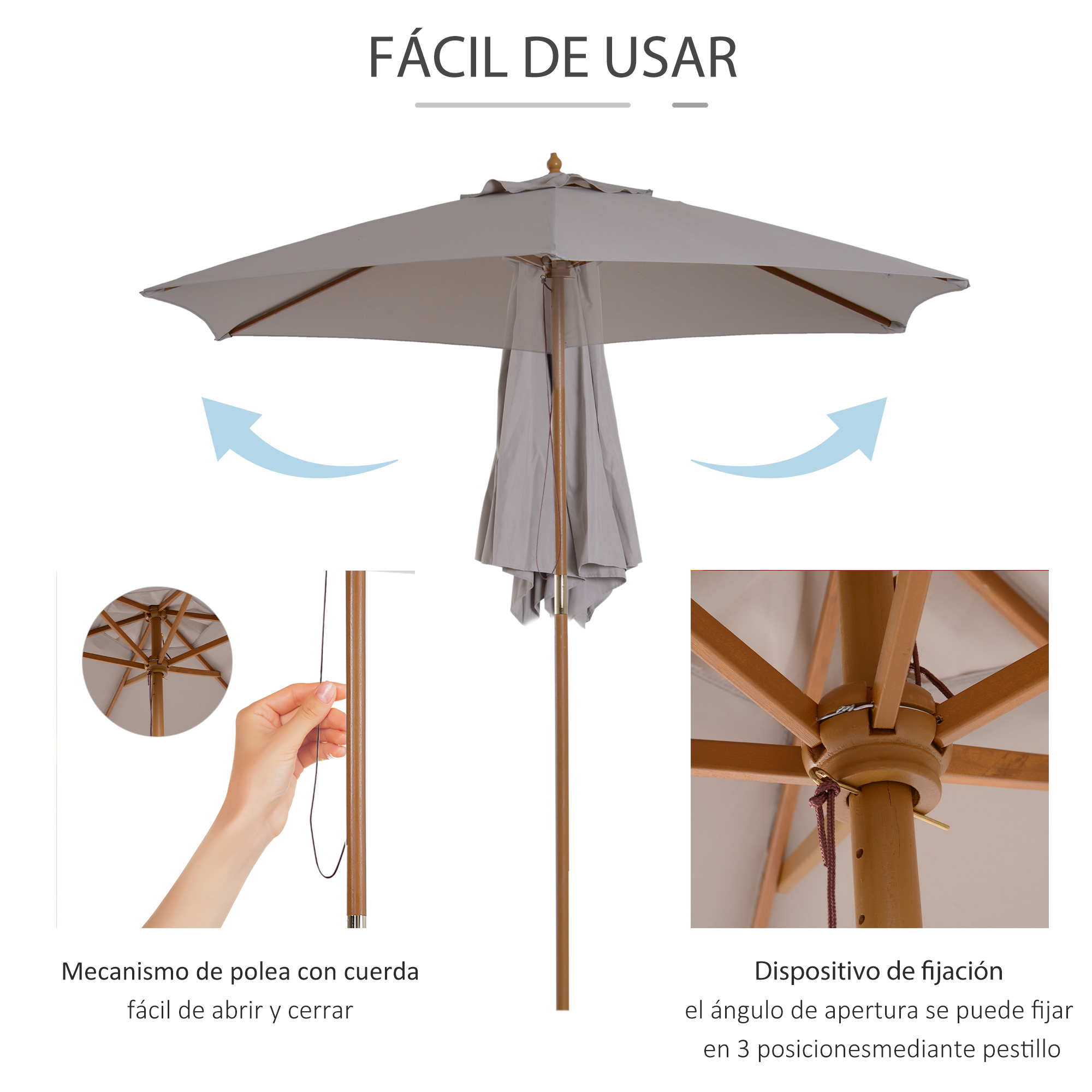 Guarda-sol de jardim cinza Outsunny