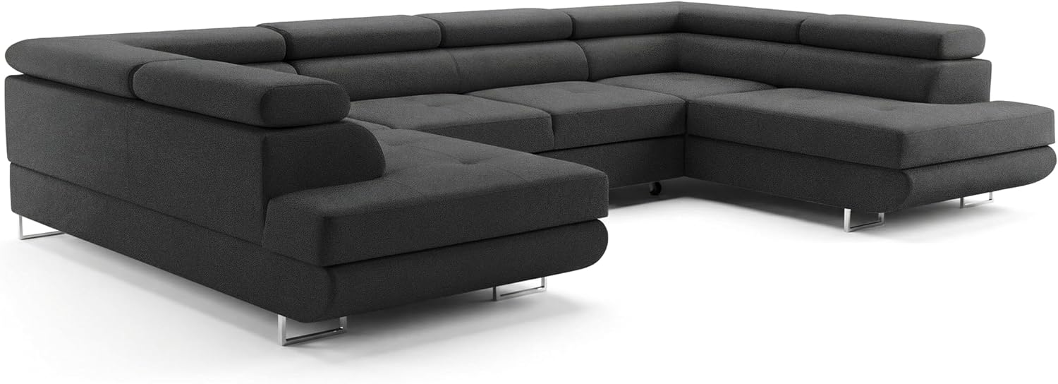 Ecksofa mit Schlaffunktion Big PASTI U-Form, Sofa Couch mit Bettkasten, 3-Sitzer Eckcouch, Schlafsofa für Wohnzimmer, Big Sofa Couch mit Schlaffunktion (Pet Friendly Edition Anthrazitgrau)