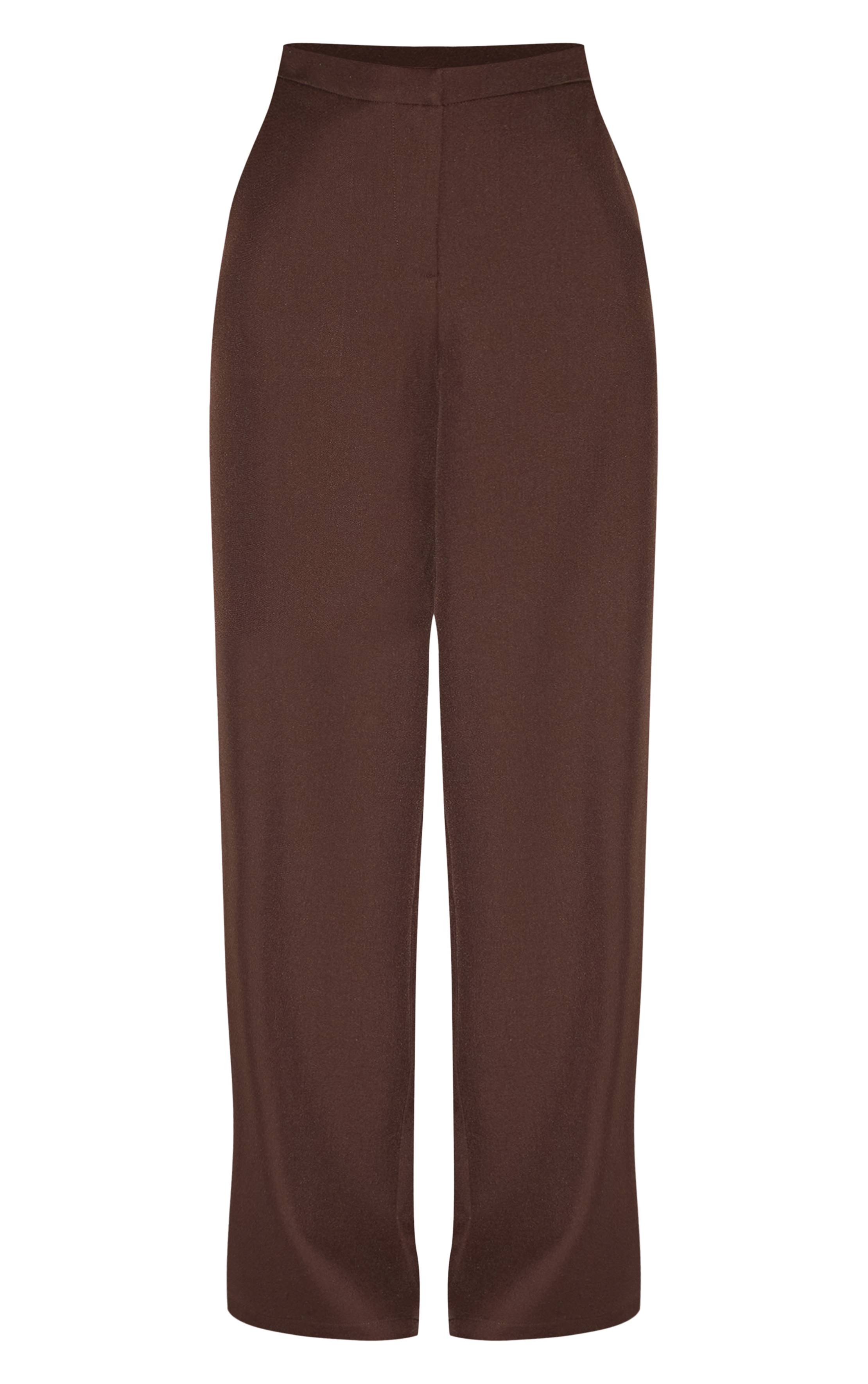 Chocolat Pantalon Large Taille Mi-haute Plissé En Tissu Tissé Ensemble Coordonné