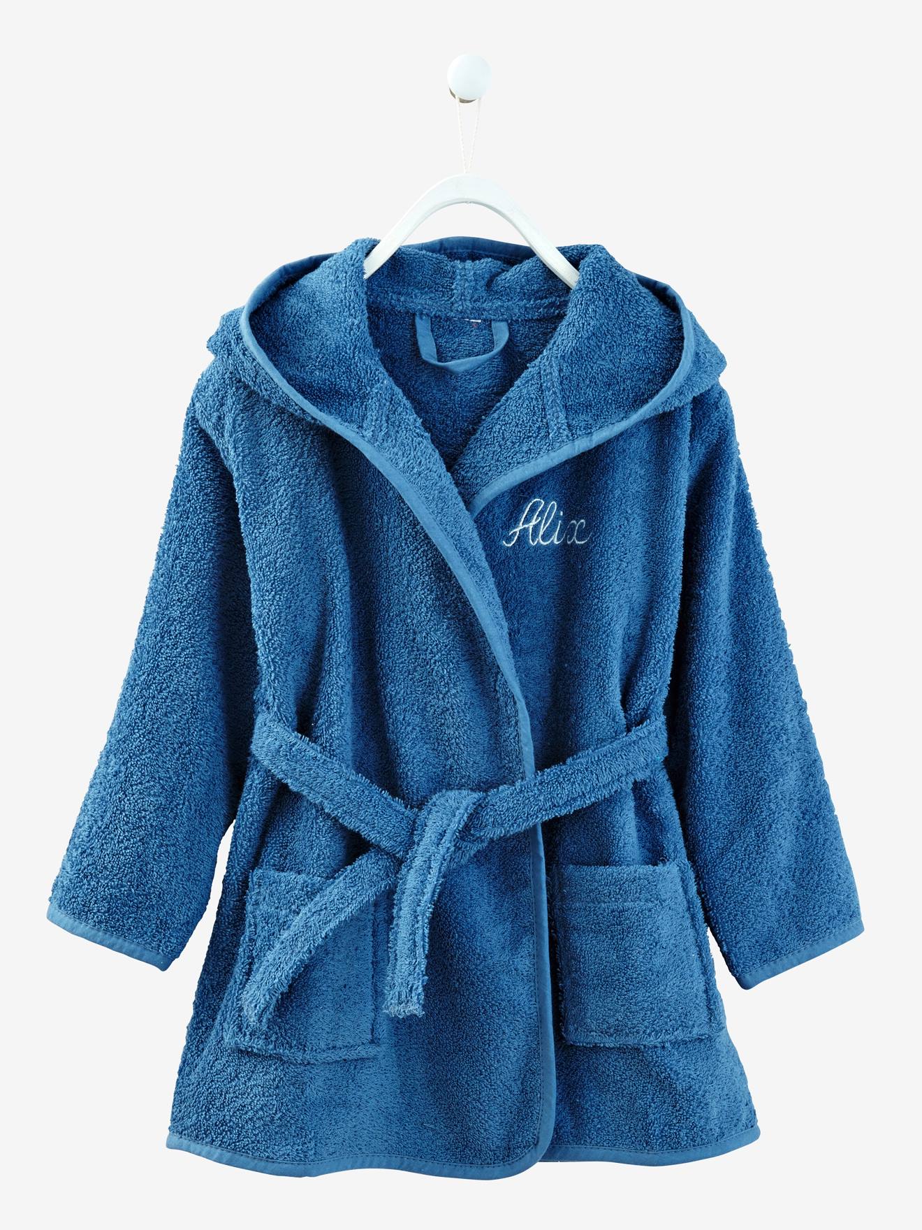 Roupão infantil personalizável com capuz, jeans azul