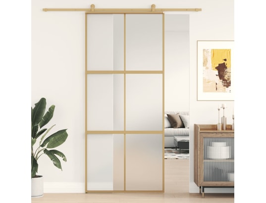 VIDAXL - Porte verre Porte coulissante doré 90x205 cm verre esg dépoli et alumini...