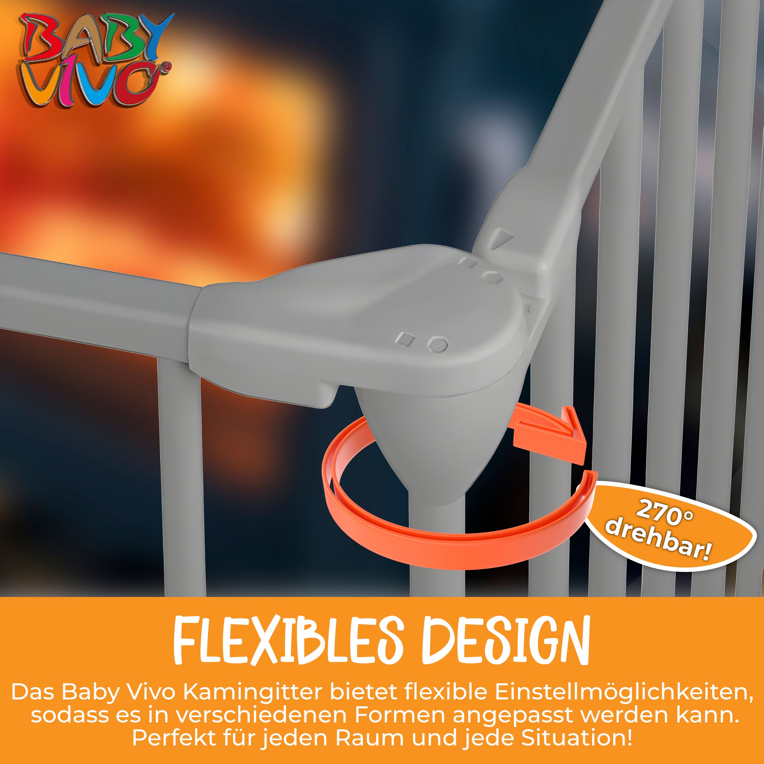 Baby Vivo Kaminschutzgitter 380 cm XXL / Absperrgitter 5+1 mit Tür in Stahlgrau (5 Elemente und eine Tür) - PREMIUM