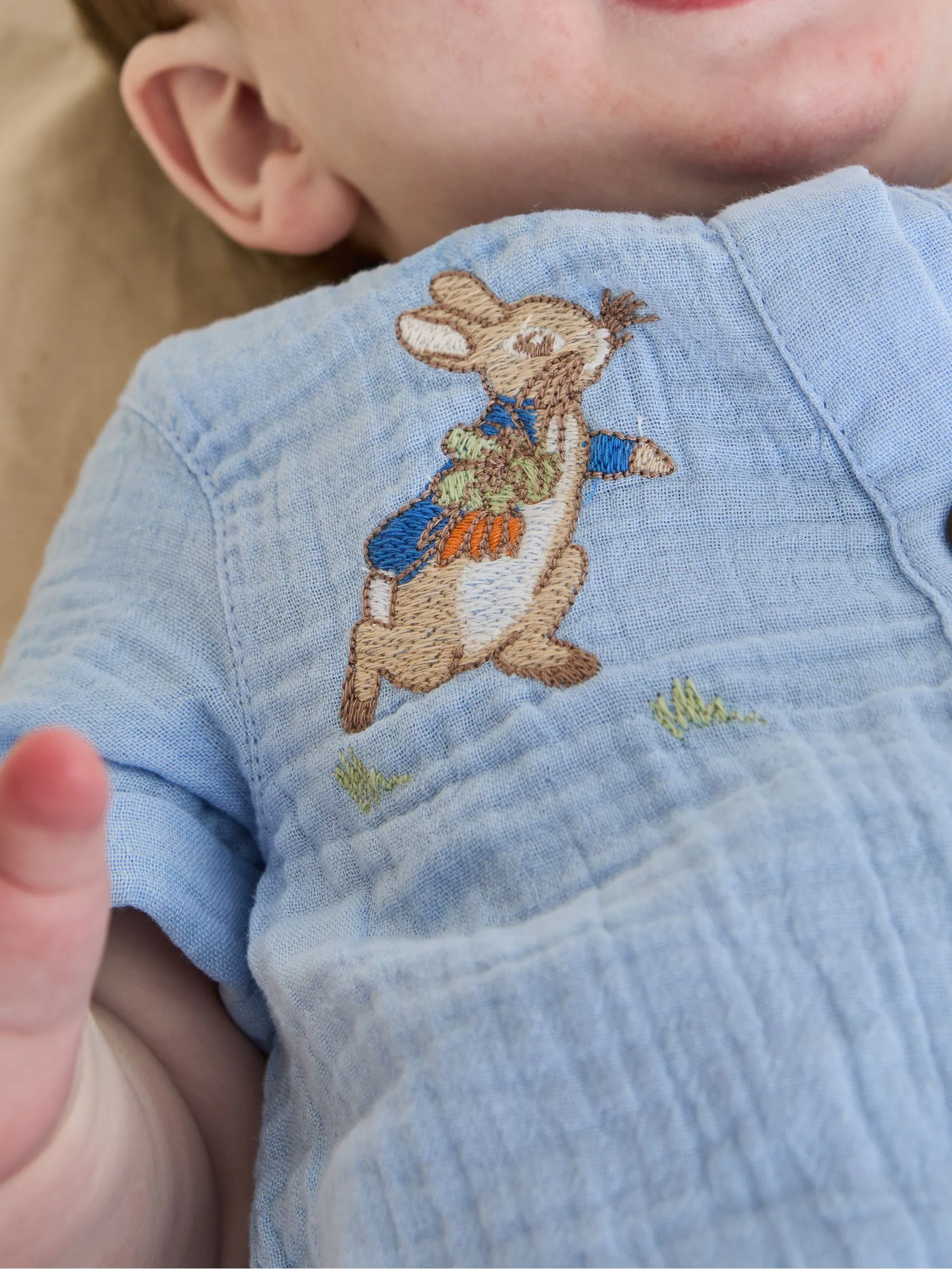 JoJo Maman Bébé Peter Rabbit™ Cheesecloth Button Front 100% Cotton Romper