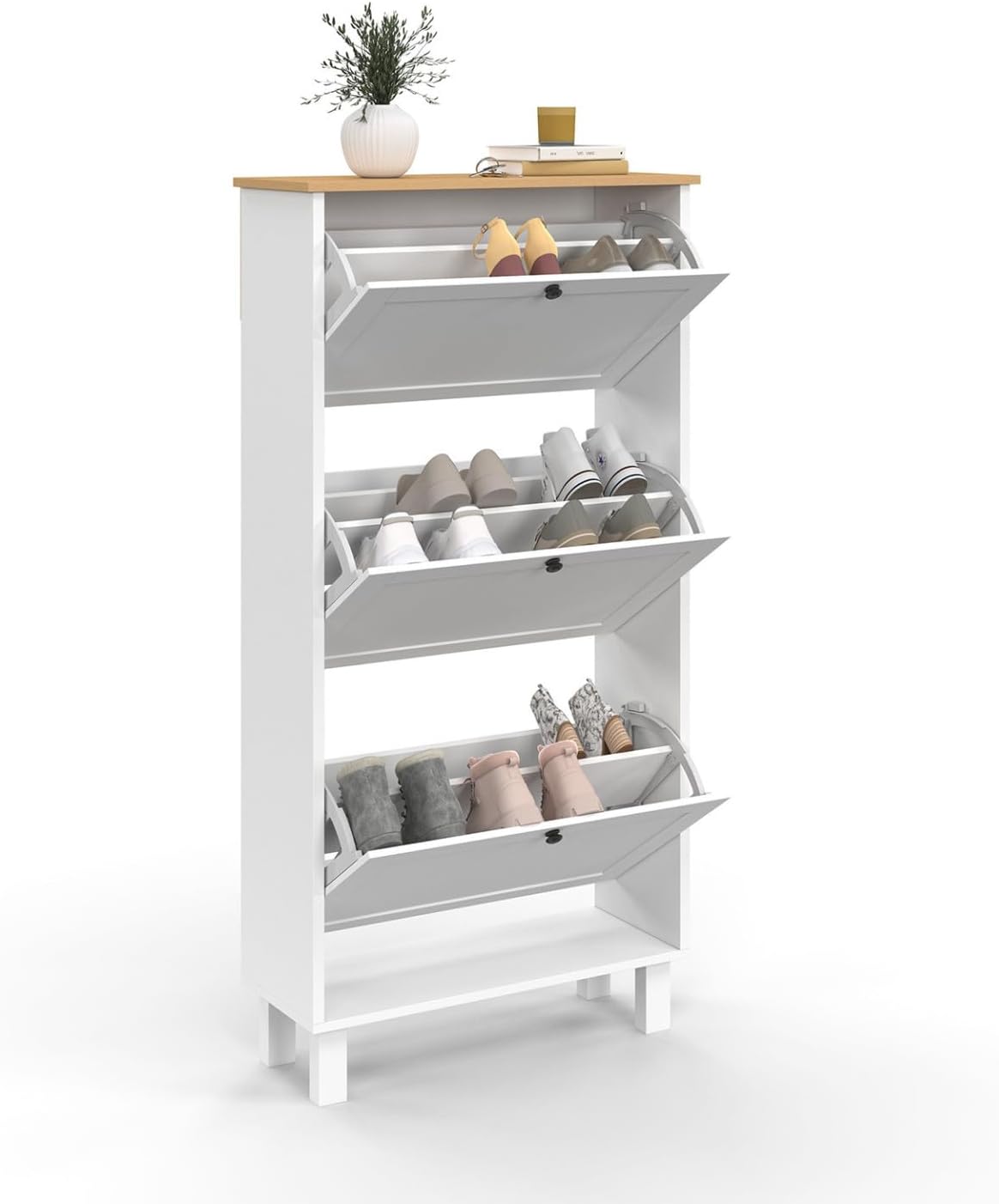 IDMarket - Meuble à Chaussures 18 Paires Achille 3 Portes Blanc et Plateau Bois LK5003926