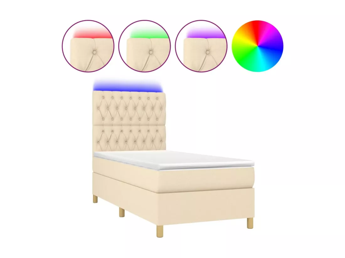 Sommier tapissier avec matelas et LED Crème 90x190 cm Tissu