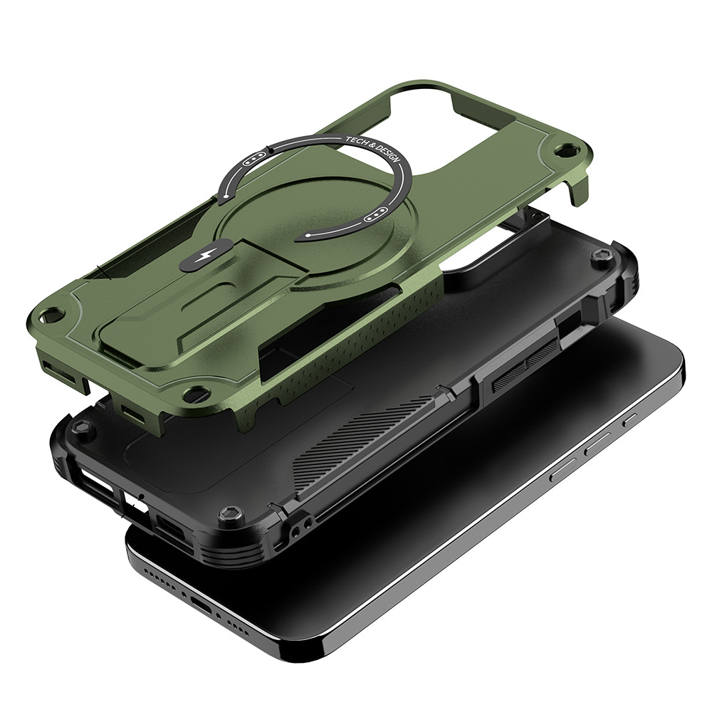 iPhone 15 Pro MagSafe Hybrid Outdoor Hardcase Hülle mit Kickstand Aufsteller - Schwarz