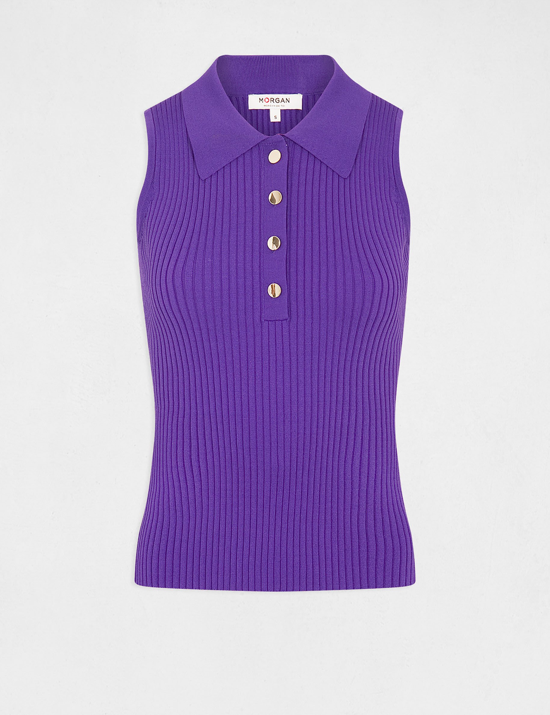 Pull débardeur sans manches col polo violet fonce femme - violet_fonce