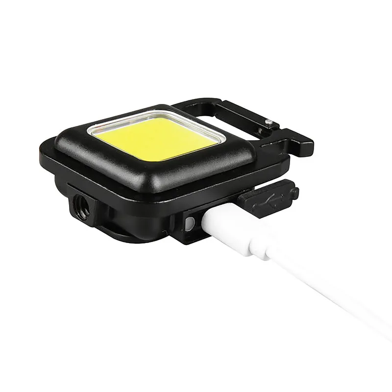 (2er Set) 6W LED Mini Akku Handlampe Schlüsselanhänger Taschenlampe mit Magnet / Aufhängehaken / Flaschenöffner (65 00163) - Schwarz