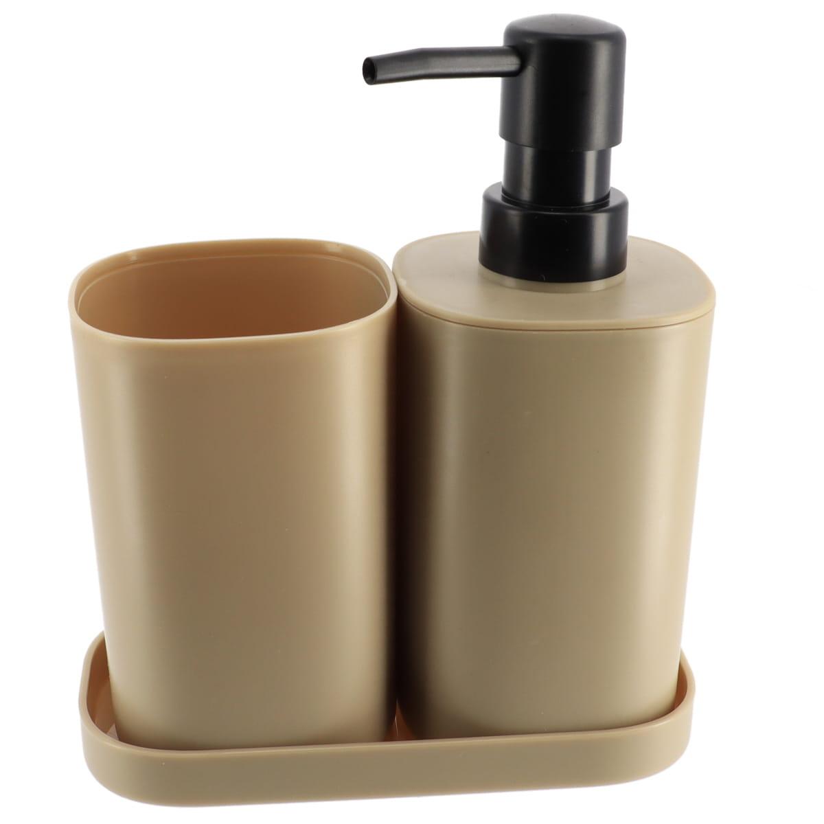 SET 3 ACCESSOIRES GOBELET DISTRIBUTEUR ET PORTE SAVON BEIGE