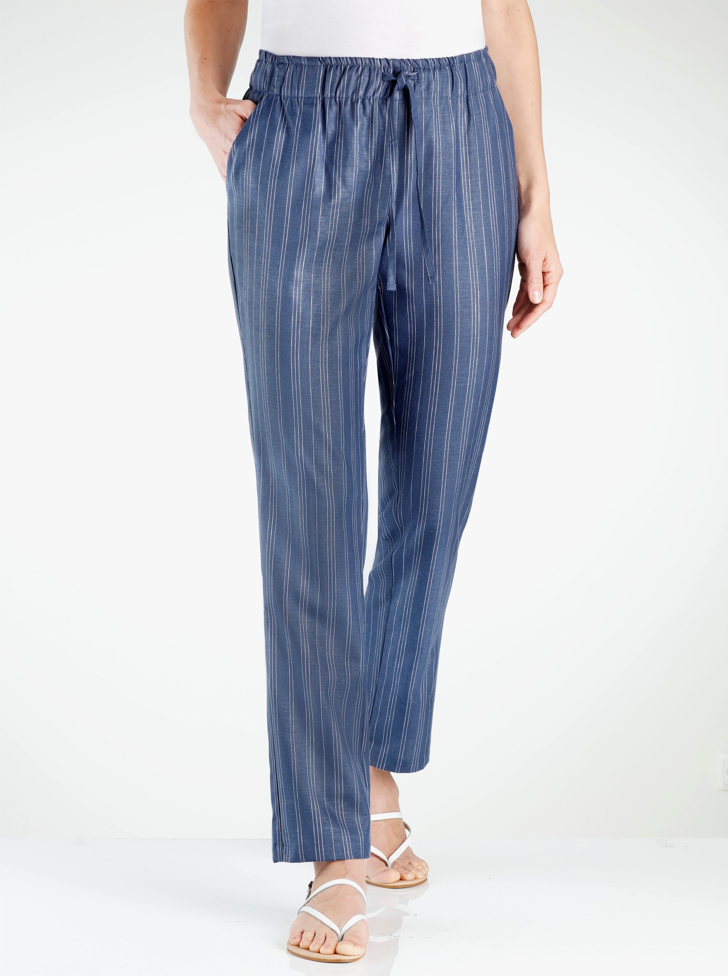 Schlupfhose mit Dehnbund, Leinen-Optik