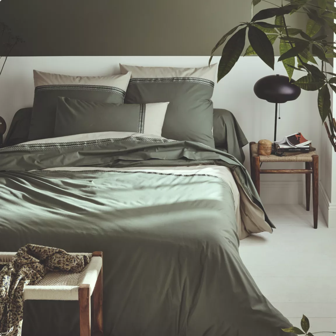 Taie d'oreiller rectangulaire percale de coton (50 x 70 cm) Noa Vert kaki