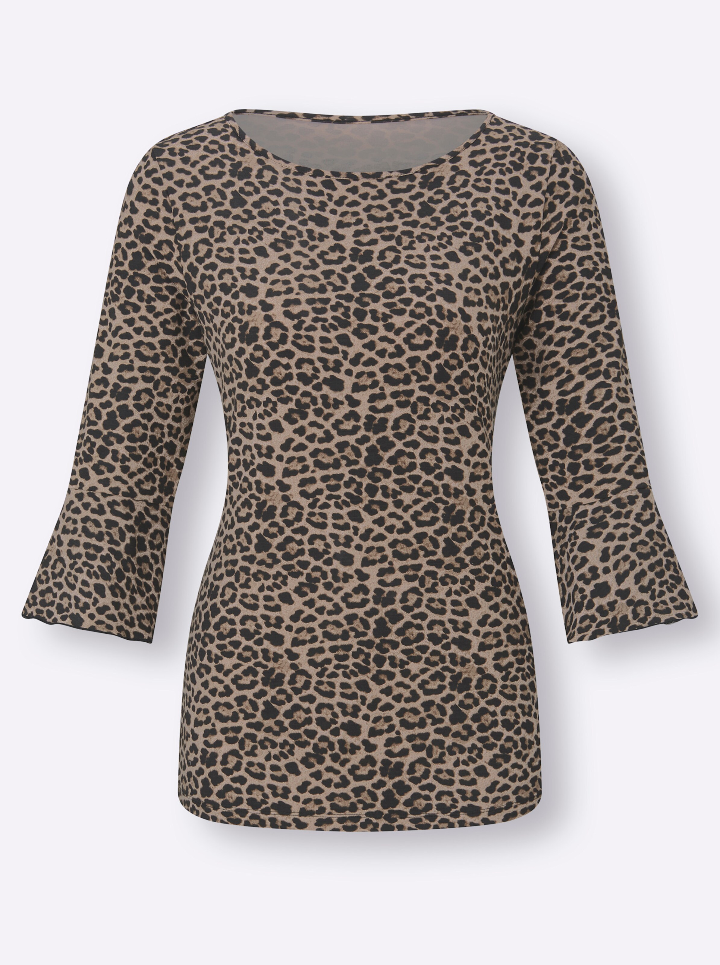 Print-Shirt in schwarz-beige-bedruckt