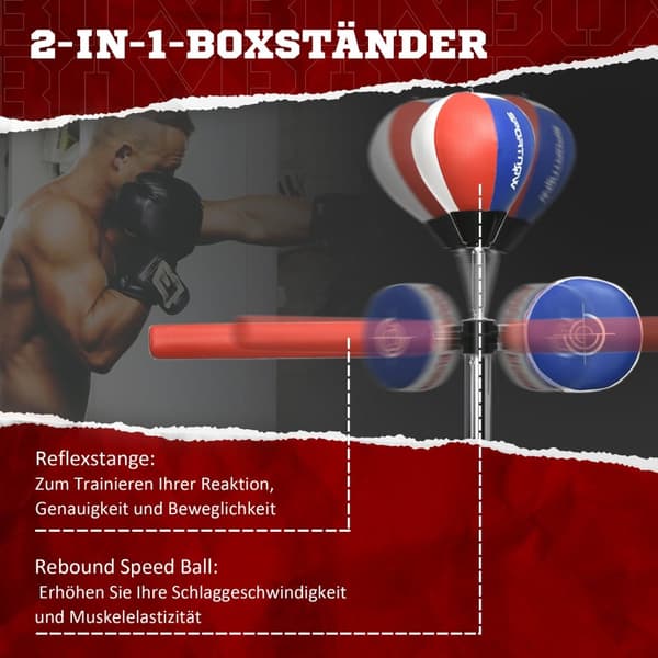 Boksesekk, Boksestativ Med Bokseball, Refleksstang, 1,63-2,05 M Høydejusterbar Stående Bokseball Med Klo, Hdpe, Kunstskinn