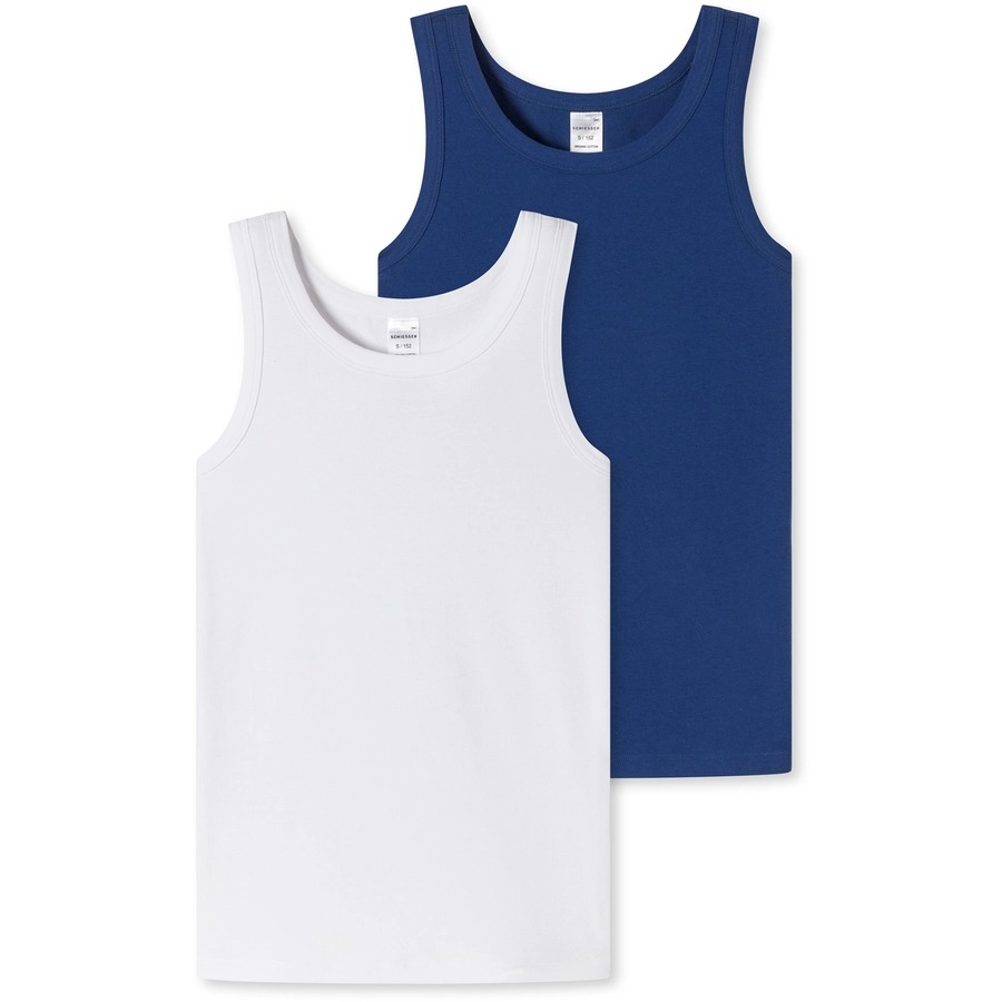 Schiesser Tanktop 955 Organic Cotton weiß, nachtblau