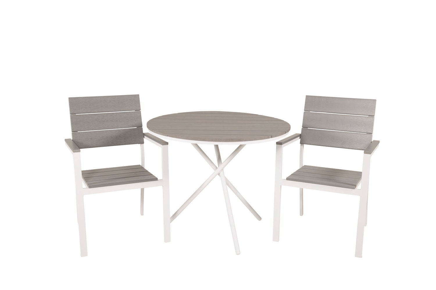 Parma tuinset: tafel Ø90cm en 2 stoelen, Levels design, wit, grijs, crème. 90 x 90 x 74 cm