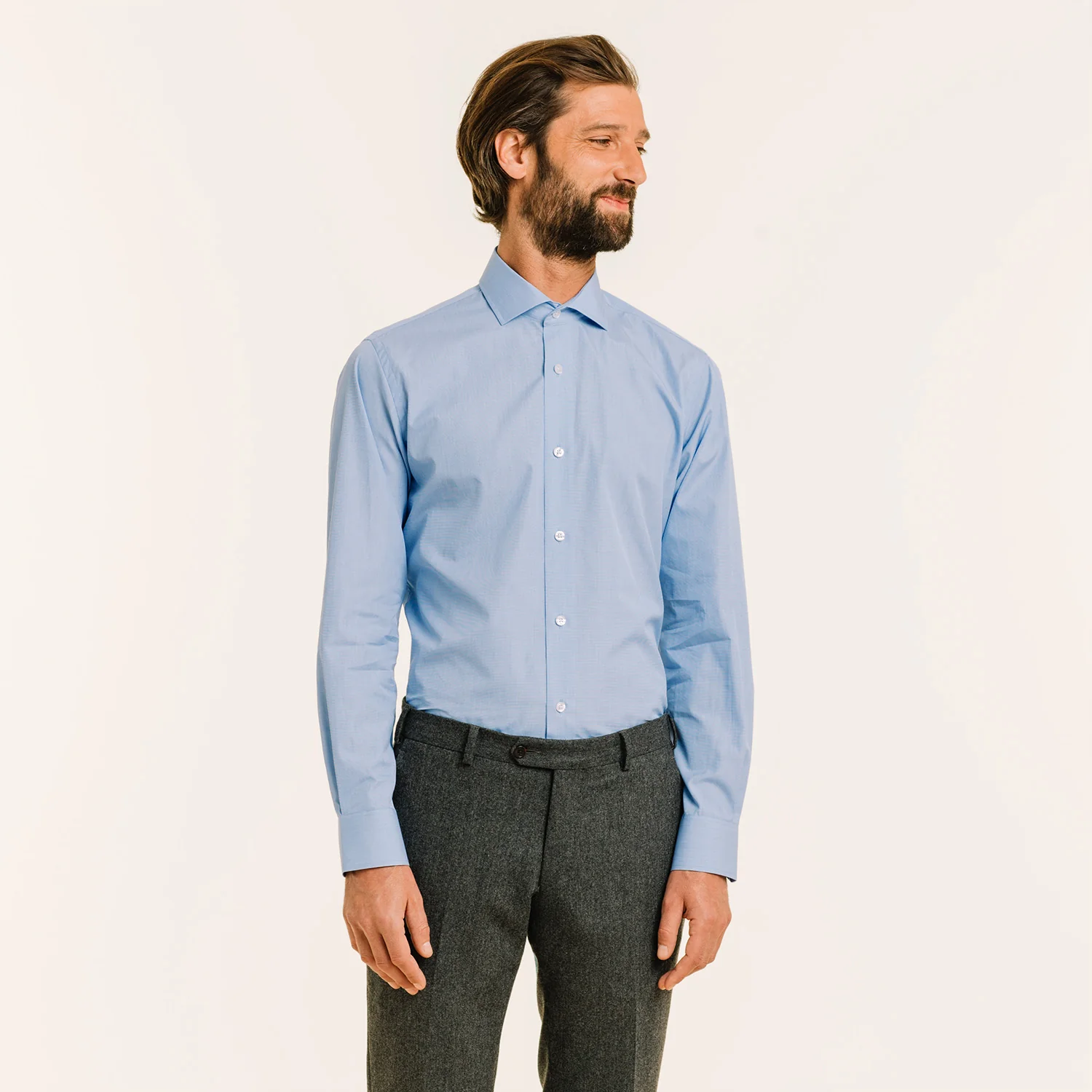 Blue and white double-twisted thread-on-fil shirt