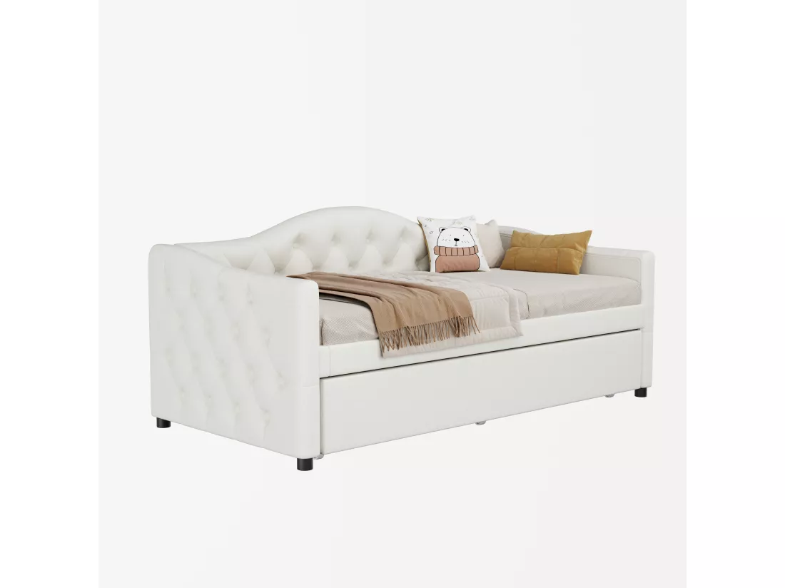 Lit gigogne 90 x 200 cm + lit 90 x 190 cm, canapé-lit - tissu en lin - coloris beige (sans matelas)