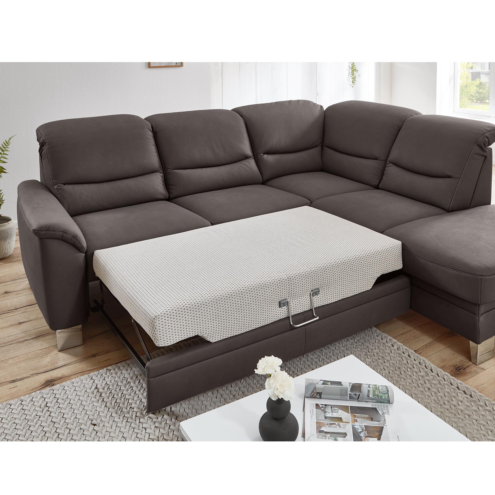 polsterpower Ecksofa - mocca - mit Funktionen - Kombielement rechts