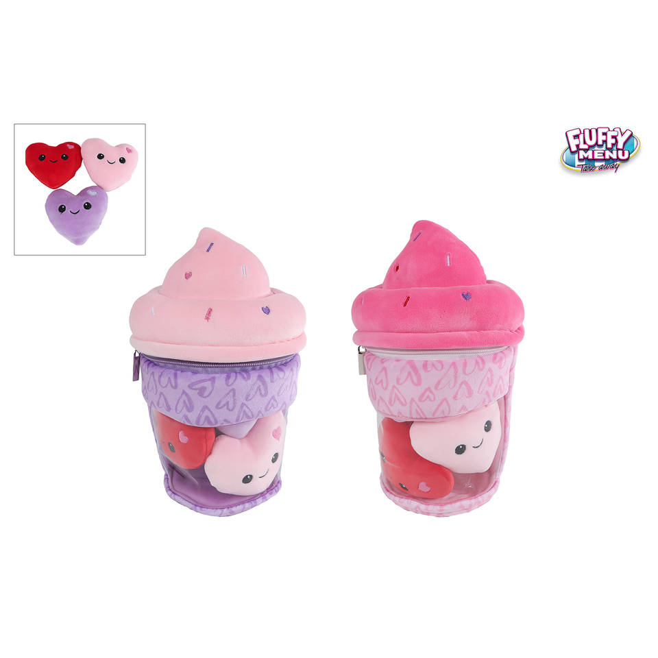 Fluffy menu pluchen ijsje met 3 hartjes - 25 cm