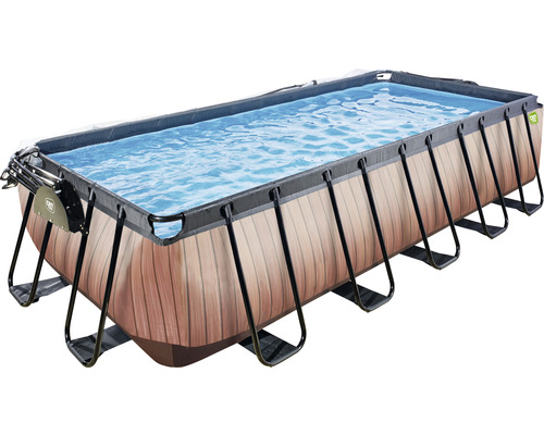 EXIT WoodPool rechthoekige opzetzwembadset 540x250x122 cm inclusief zandfiltersysteem, ladder & afdekking met houtlook